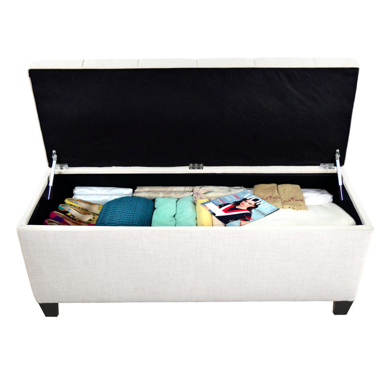 Banc de rangement rembourré Heaney, Blanc cassé / blanc