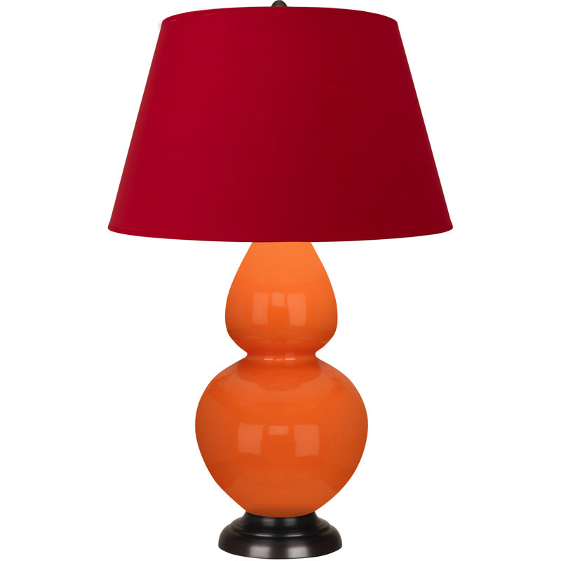Lampe de table double gourde en céramique, Citrouille vernie / bronze, Blanc cassé, Bronze