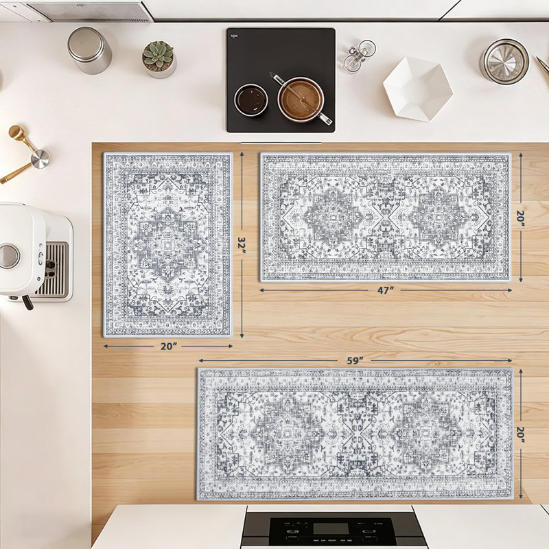 Washable Non Slip Kitchen Rug Kitchen Mat (Set of 3), Gray