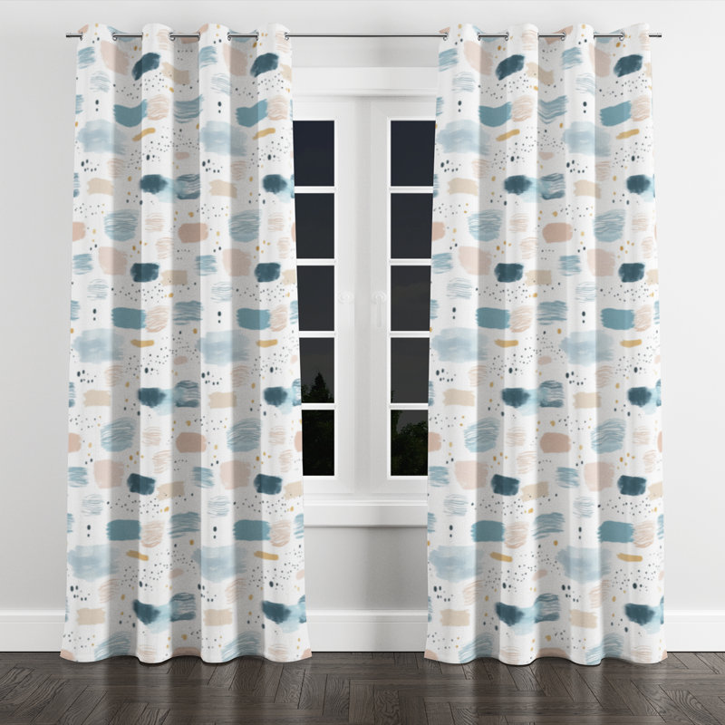Coastal Velvet Curtains - Blue Drift Shore Grommet Curtain - 1 Panel, 52" W x 90" L, Silver Grommets