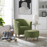 Upholstered Barrel Chair with Ottoman