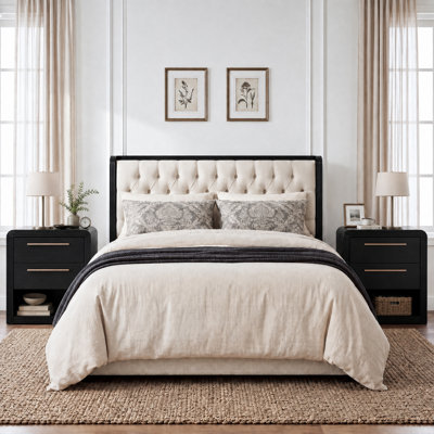Modern Nightstand with 2 Drawers & Open Shelf, End Table for Living Room