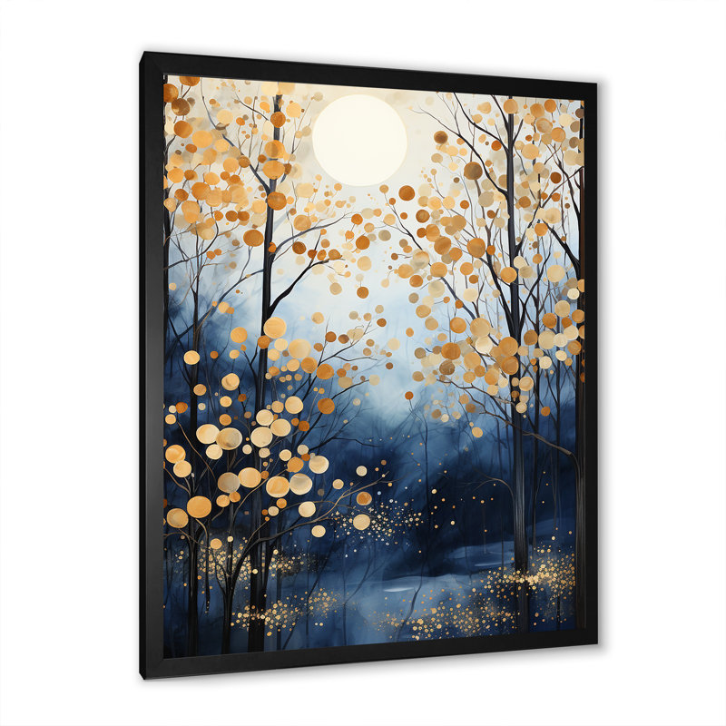 Gold And Blue Maple Tree Winter Forest III - Tree Maple Wall Art, 20" H x 12" W x 1" D, Black Single Picture Framed