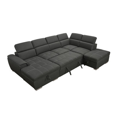 128"Sofa U Shaped Sectional Couch With Ottomans Reversible Modular Sofa 7 Seater Couch With Storage Seat,Living Room Furniture Sofa Sets With Adjustable Headrest, Grey