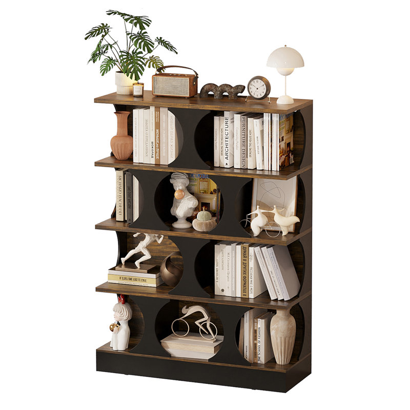 110cm Tall Display Cabinet 5-Tier Metal Frame, Shelves Modern Brown Storage