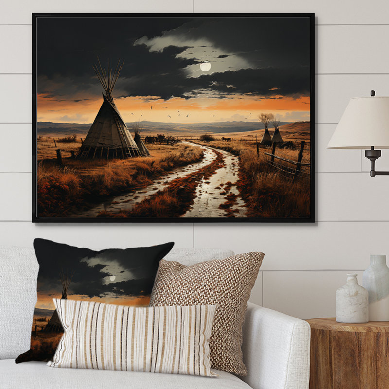 Native Tipi Legacy Of The Plains II - Native American Wall Art Living Room, H 24 po x l 32 po x P 1 po, Cadre flottant noir