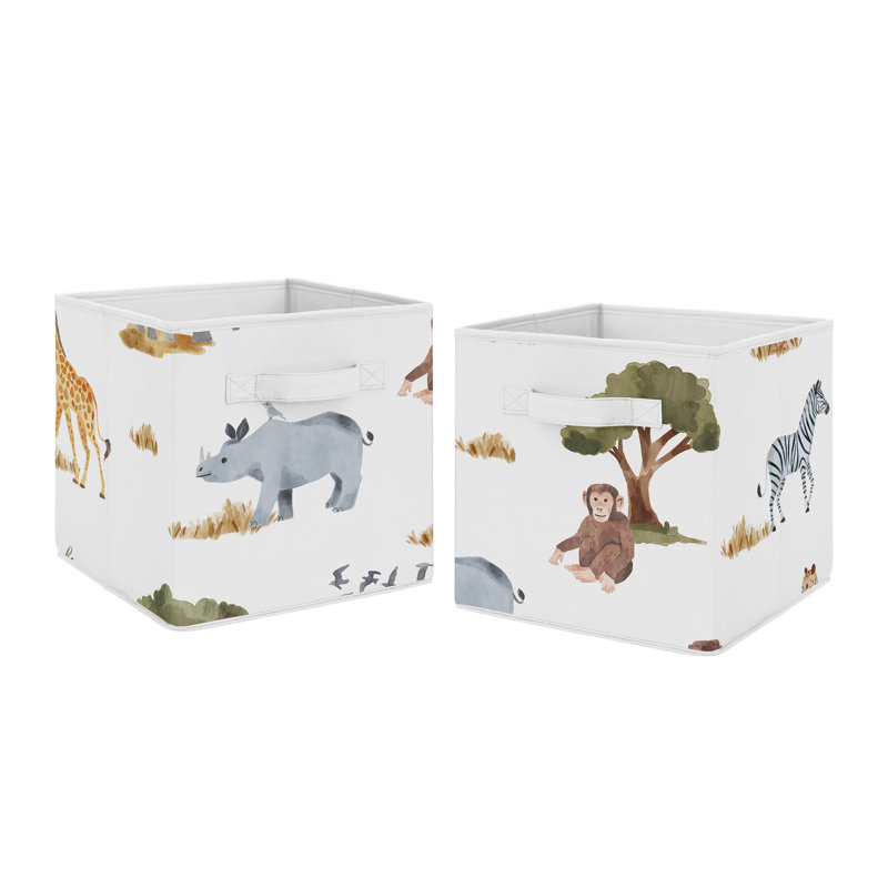 Multicolor Jungle Animals Fabric Storage Bins Set of 2