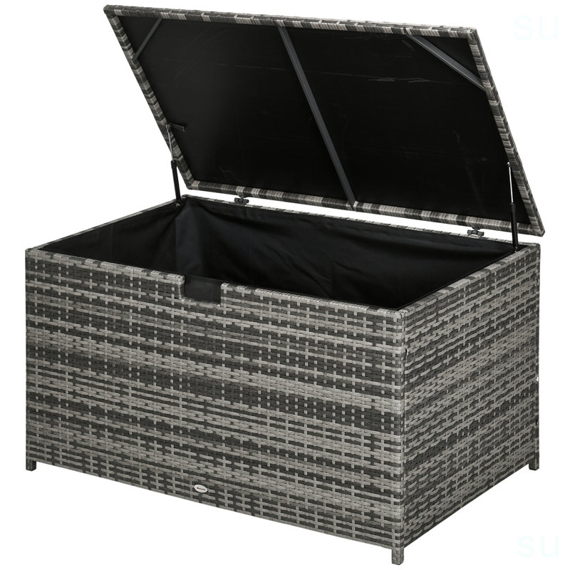 Outsunny 113 Gallon Deck Box, Rattan Outdoor Storage Box, Waterproof Storage Container For Indoor, Patio Furniture Cushions, Pool Supplies, Garden Tools