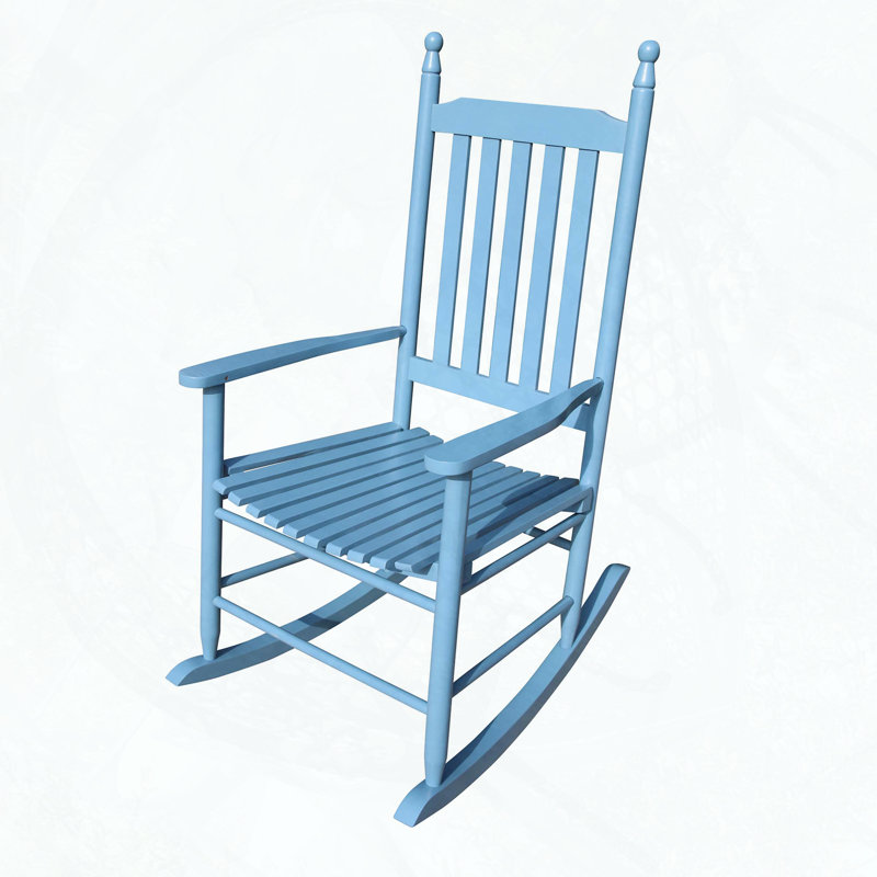 Chaise berçante en bois avec dossier à lattes, Bleu