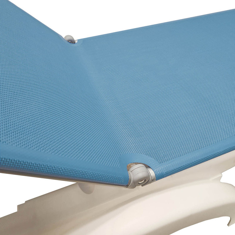 Grosfillex Jamaica Beach Adjustable Sling Chaise, Light Blue/White