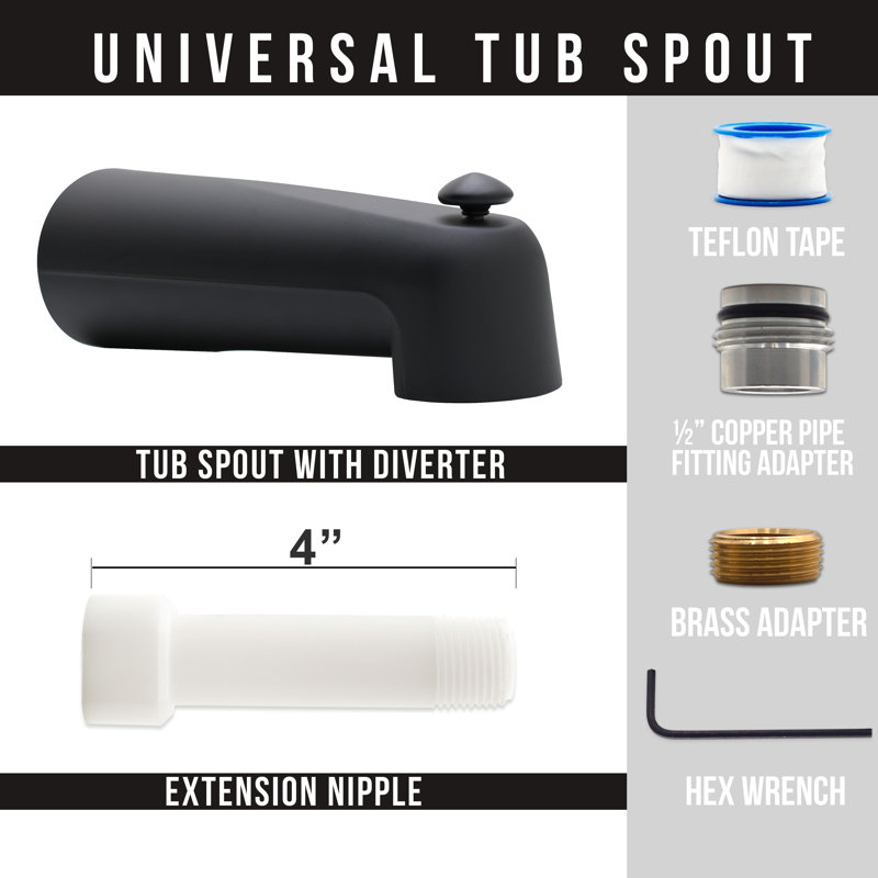 Universal Fit 7" Diverter Tub Spout, Zinc, Matte Black