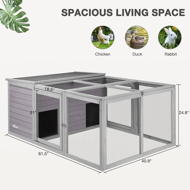 Chicken Coop Large Wooden Rabbit Hutch Indoor Outdoor with 2 Living House ANG PVC Layer for Chicken, Hutch, Ducks