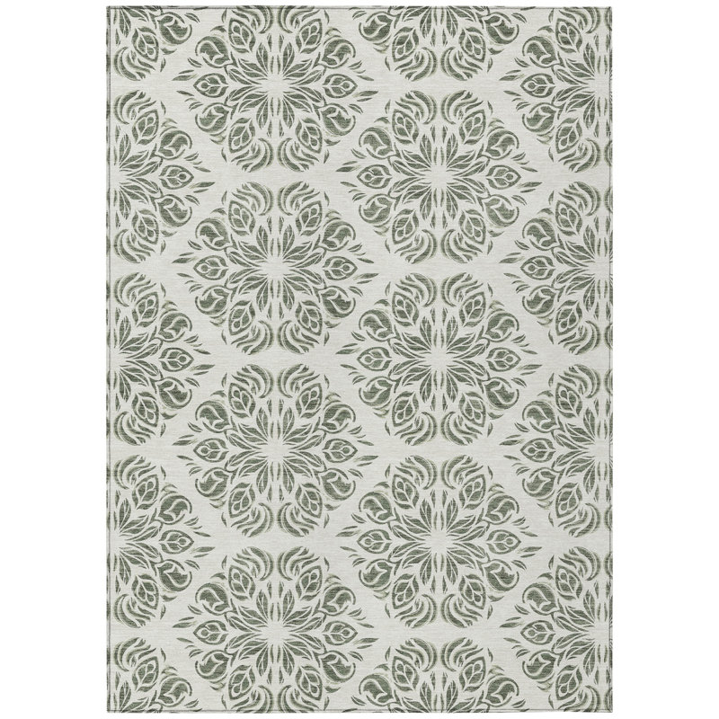 Machine Washable Indoor/Outdoor Chantille ACN2456 Damask Rug, Basil, 8' x 10'