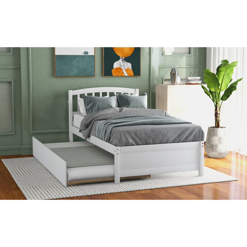 Structure de lit simple avec lit gigogne en bois, blanc