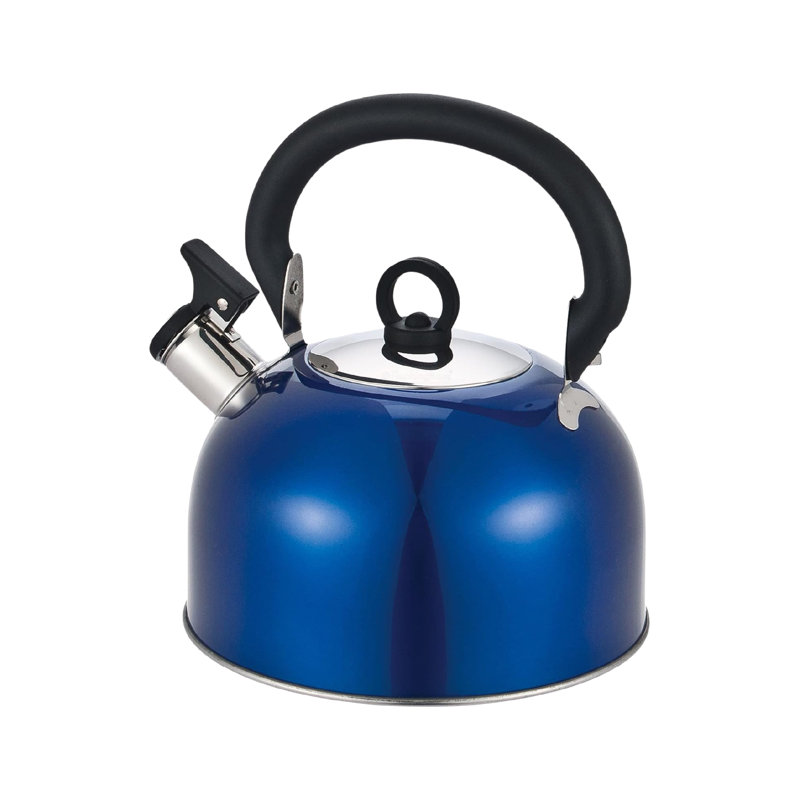 Buckingham Camping Whistling Kettle Stainless Steel with Heat-Resistant Handle 2.5 Litres, Dark Blue