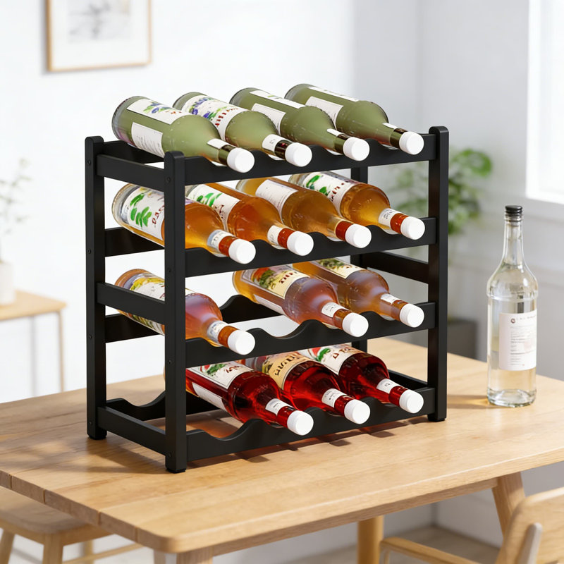 Étagère de rangement en bambou pour armoire à vin, porte-bouteilles de comptoir à 4 niveaux, capacité de 16 bouteilles robustes pour la cuisine, la salle à manger, le garde-manger ou le bar