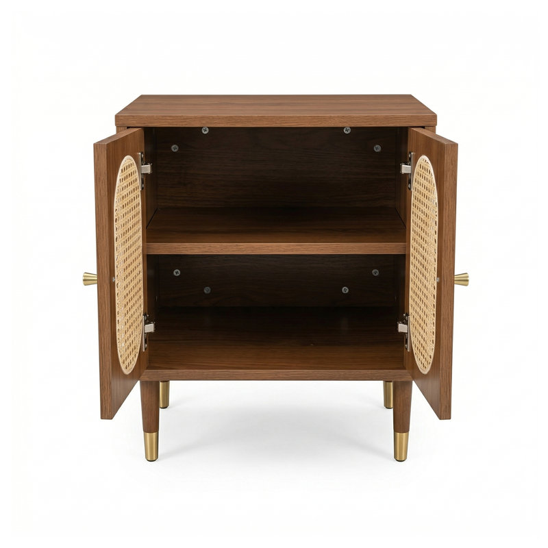 Lille 2 Door Rattan Bedside Cabinet, Walnut
