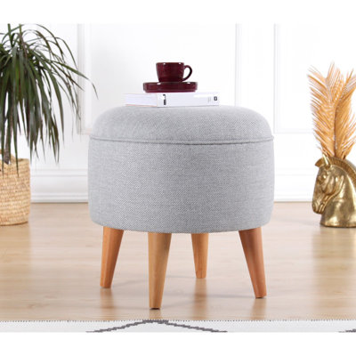 Pouf élégant avec pieds en bois, velours gris et coton, 15,7 pouces de diamètre x 16,5 pouces de hauteur | 35 éponges orthopédiques 35 pouces, 2,4 pouces d'épaisseur | Parfait pour les décors bohémiens et scandinaves, polyvalent et confortable