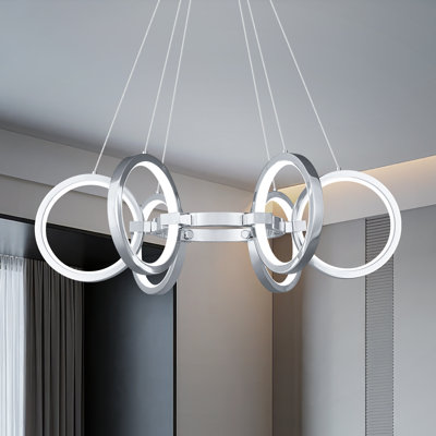 6-Light Modern Led Chandelier Dimmable Round Pendant Light Fixtures For Kitchen Island Living Room