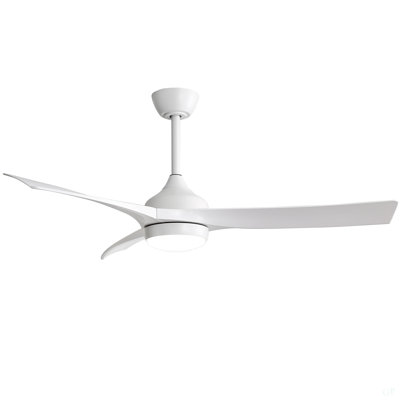 Ventilateur de plafond blanc moderne de 52 pouces avec lumière DEL de 18 W et moteur à courant continu réversible silencieux à 3 pales ABS