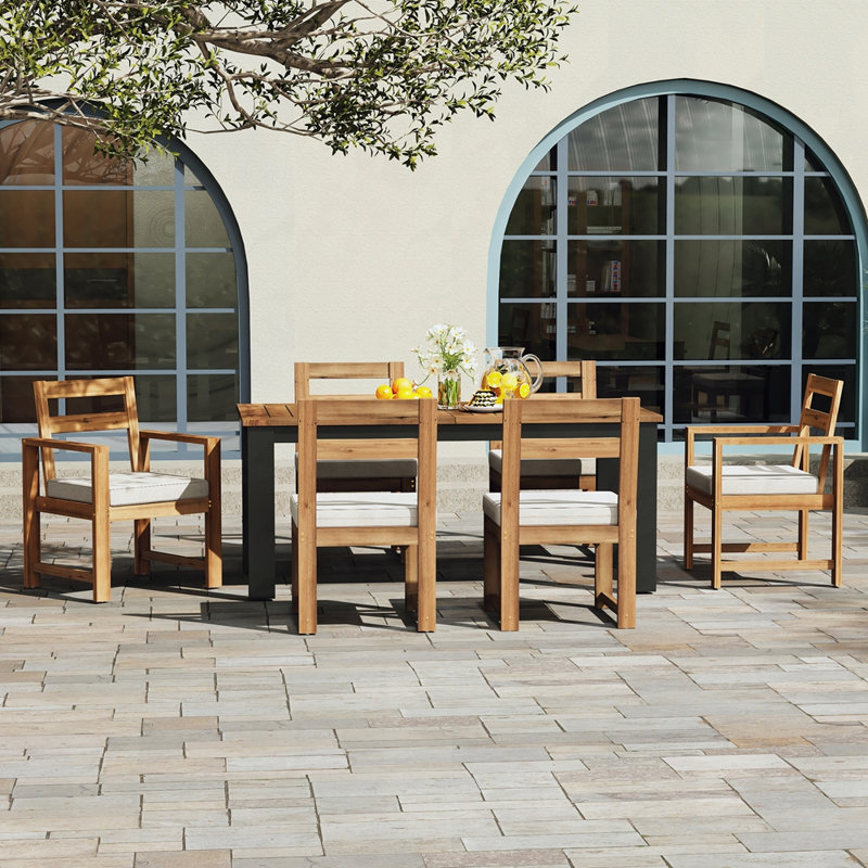 Ensemble 7 pièces de table et chaises de patio, Teck clair