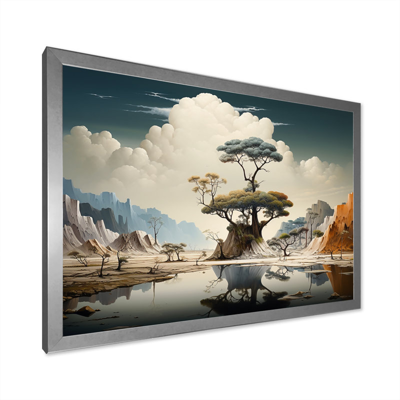 «Mind-Blowing», art mural paysage abstrait, Cadre de coin argenté fermé, H 16 po x l 32 po x P 1 po