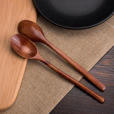 6-Piece Natural Wooden Spoon Set For Cooking And Serving, 9-Inch Long Handle Wood Soup Spoons, Eco-Friendly Kitchen Utensils For Daily Use
