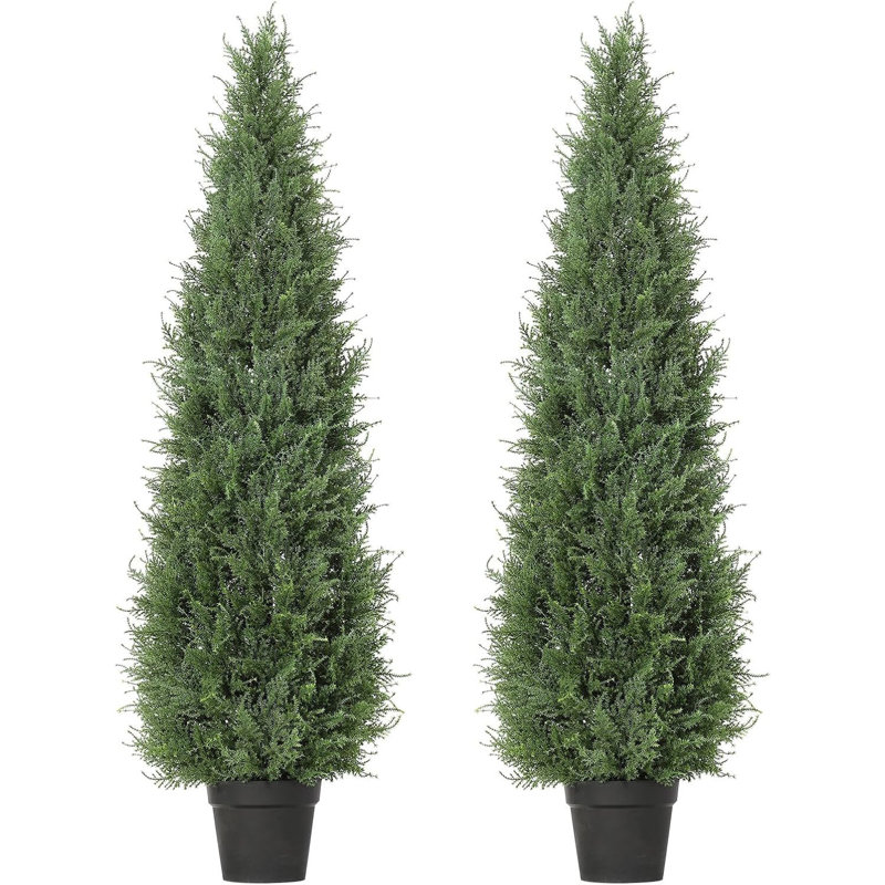 Paquet de 2 arbres topiaires en cèdre artificiel pour l'extérieur et l'intérieur, H 36 po x l 13,8 po x P 13,8 po