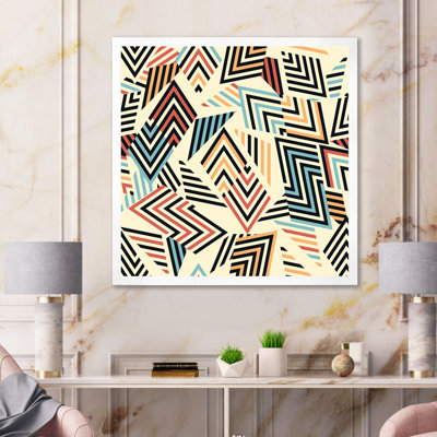 «Retro Geometrics In Blue Orange And Black I», reproduction d'art sur toile