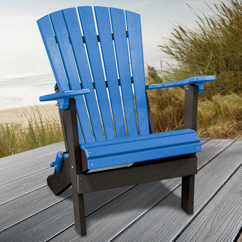 Carla Foldable Outdoor Adirondack Chair, Blue/Black