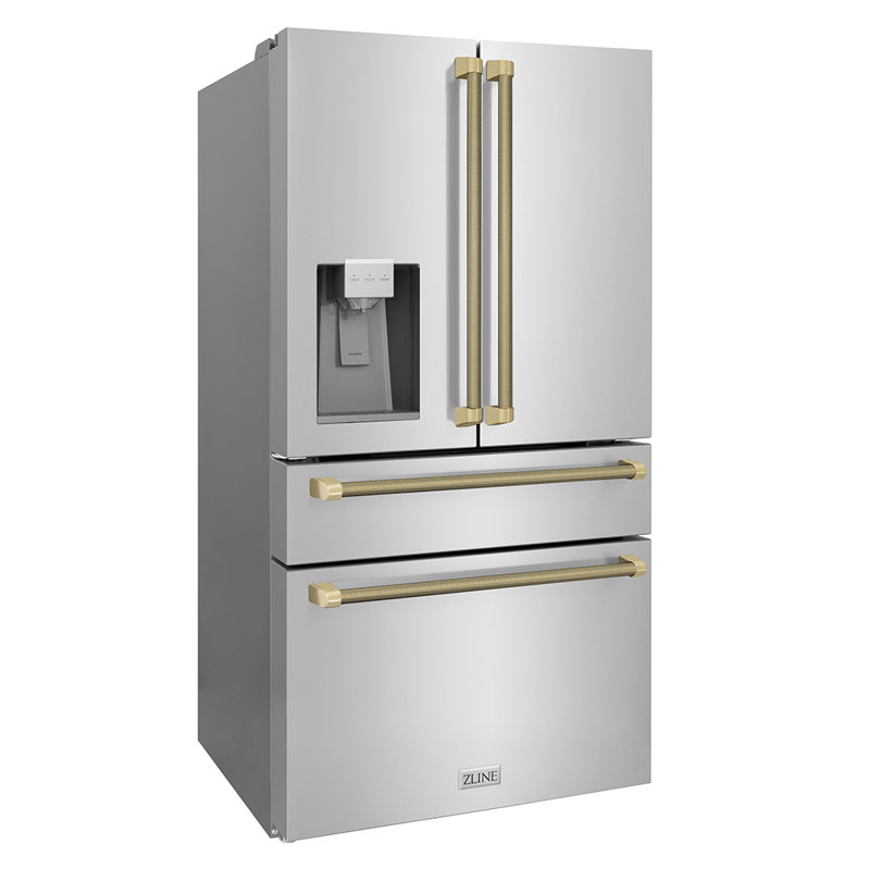 ZLINE Autograph 36 in. Stainless Counter-Depth Fridge w/ Water Dispenser & Gold Helix Handles, Champagne Bronze