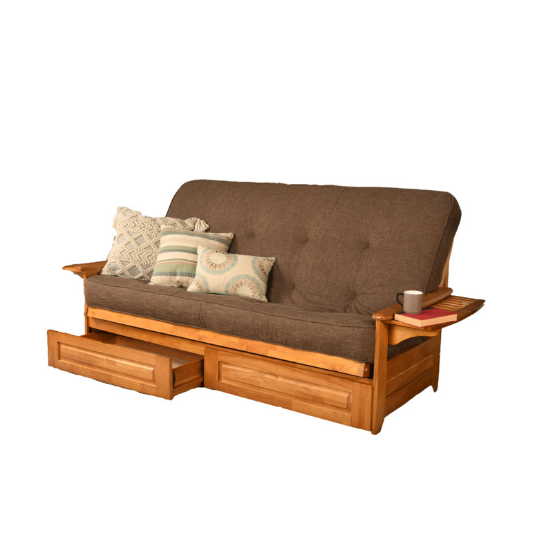 Futon avec rangement Stratford, Noyer cendré, Lin cacao clair