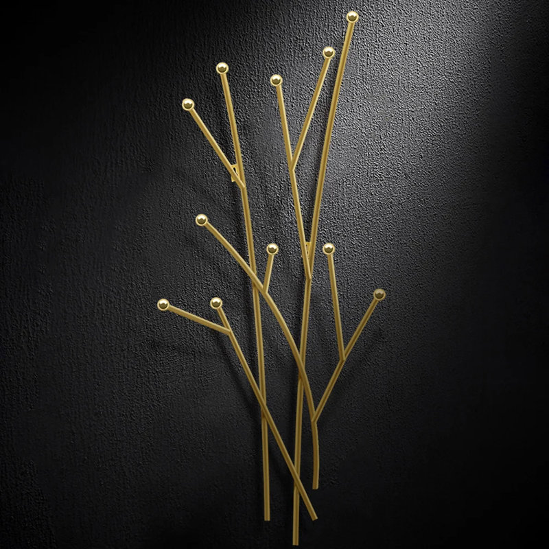 Modern 11-Hook Wall Mounted Coat Rack in Gold with Tree Branch Shape