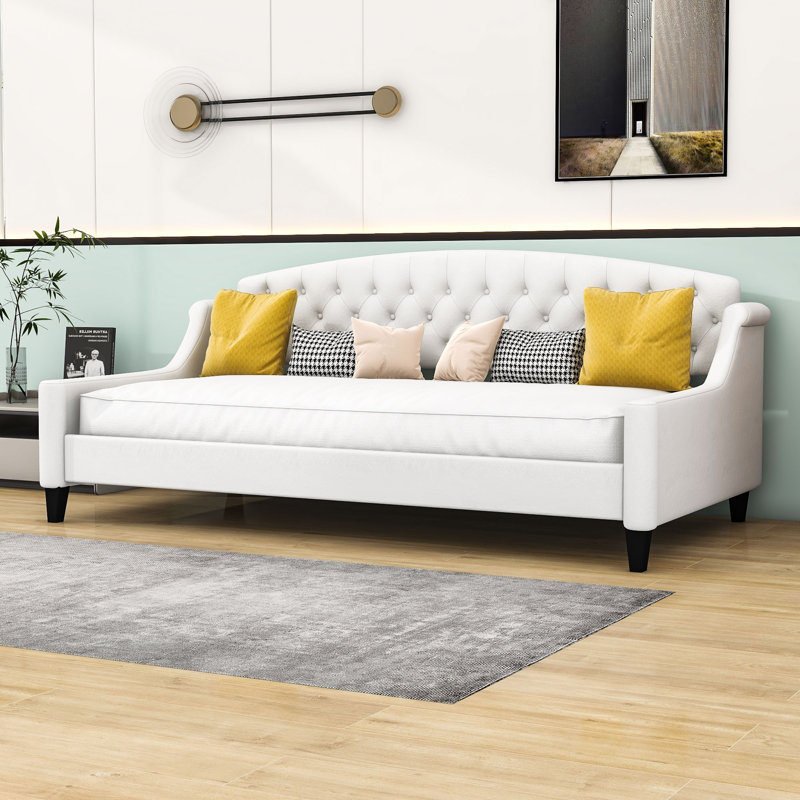 Upholstered Tufted Button Daybed, Beige, Twin