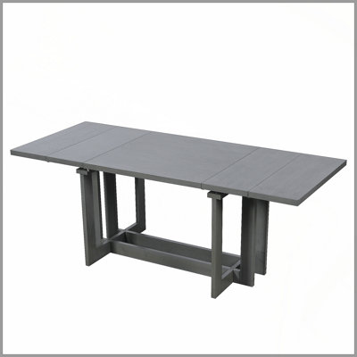 Rustic 82Inch Extendable Dining Table, Trestle Kitchen Table With Two 12'' Removable Leaf, Grey