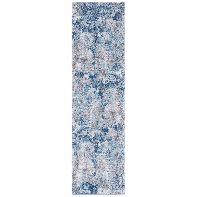 Tapis rond bleu marine / gris à motif abstrait, Tapis de couloir 2 pi x 11 pi