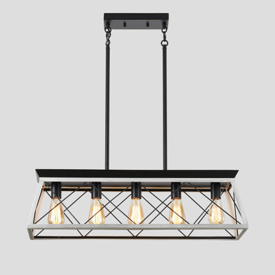 Lustre de ferme à 5 lumières pour salle à manger, suspension rustique pour îlot de cuisine/salle à manger, blanc (ampoules non comprises)