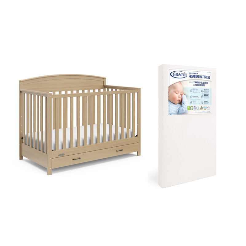 Lit de bébé convertible 5 en 1 avec tiroir Benton, Bois flottant, Lit de bébé et matelas