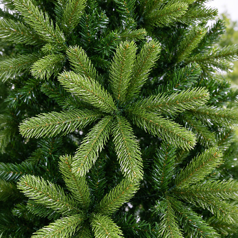 9ft Unlit Premium Spruce Christmas Tree, 2576 PE/PVC Mixed Branch Tips, Hinged Full-Body Artificial Pine with Foldable Metal Stand