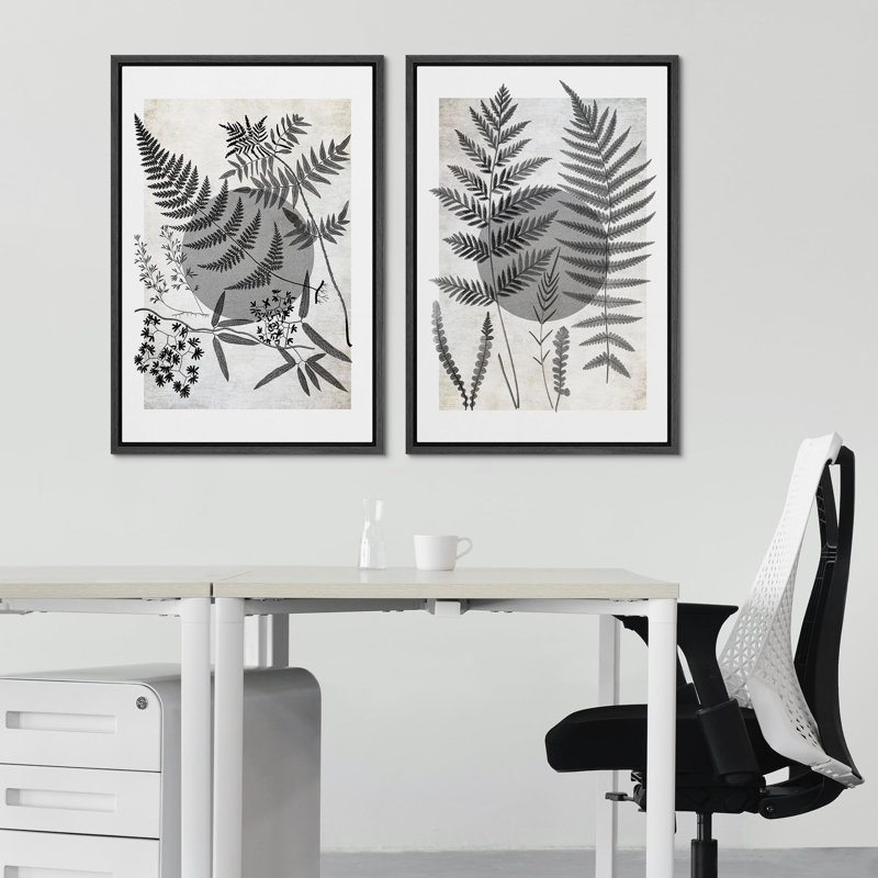 «Retro Vintage Blooming Pink Flowerbuds», 2 pièces sur toile, Cadre noir, H 24 po x l 16 po