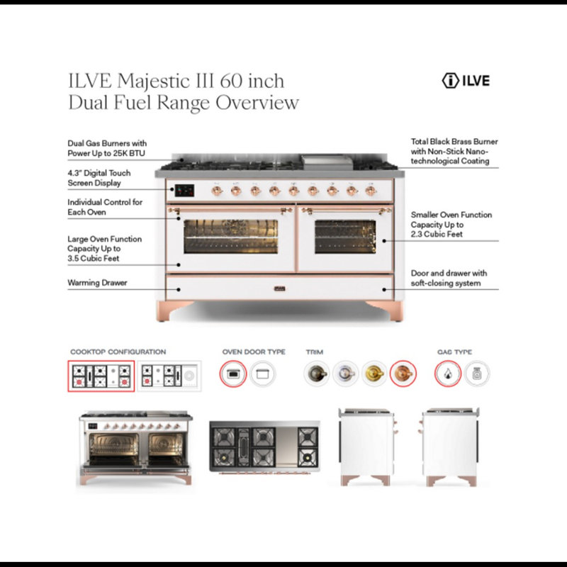Majestic III Series 60 Inch Dual Fuel Range with 7 Sealed Burners, Griddle, Frenchtop in RAL (Natural Gas, Brass Trim)
