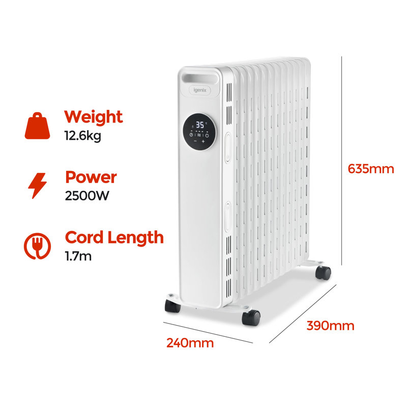 Igenix 2500W Digital Oil filled Radiator, White
