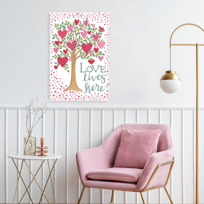 Arbre d'amour abstrait, art contemporain printanier, H 24 po x l 16 po