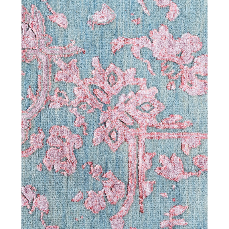 Tapis unique noué à la main bleu clair de 9 pi 2 po x 12 pi 1 po Leonard