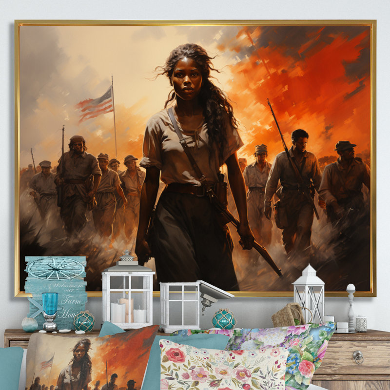 Liberté afro-américaine sur toile, H 12 po x l 20 po x P 1 po, Cadre flottant doré