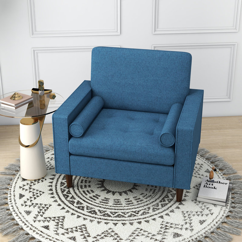 Fauteuil capitonné de 35,11 po de largeur, Mélange de lin bleu
