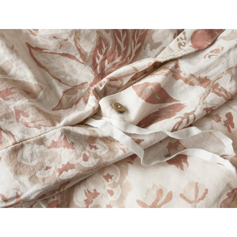 Sea Bloom Print Flatweave Duvet Cover, Natural w/Praline, King Duvet Cover