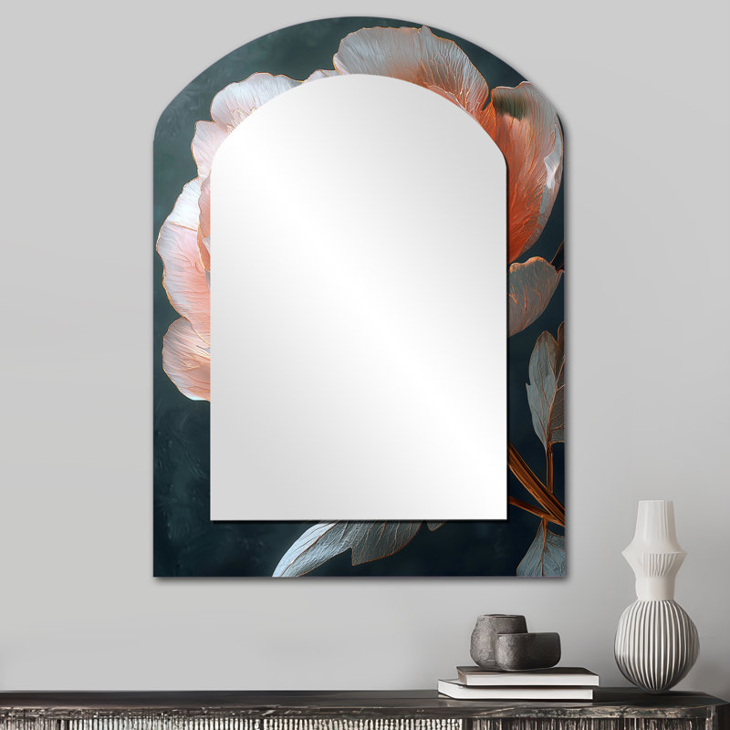 Pivoine rose rose doré à la lumière du soleil II - pivoine décorative asymétrique unique, miroir grand arc rose, impression d'art en métal
