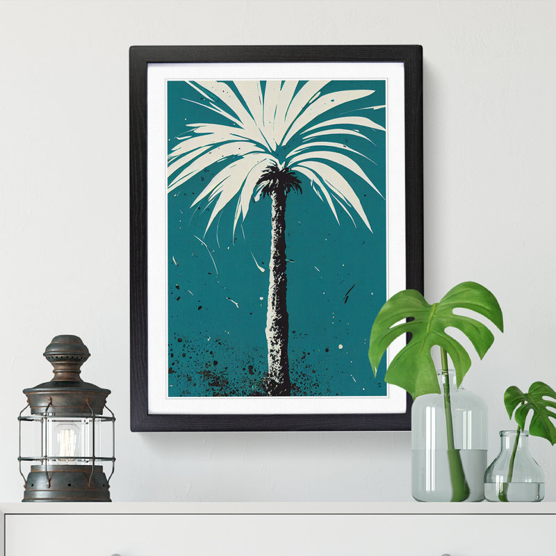 Palm Tree Splatter - Single Picture Frame Painting, 34cm H x 25cm W x 2cm D, Oak
