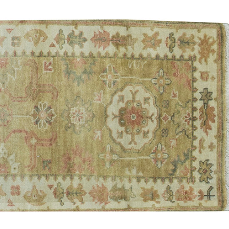 Tapis de couloir doré et ivoire de haute qualité noué à la main